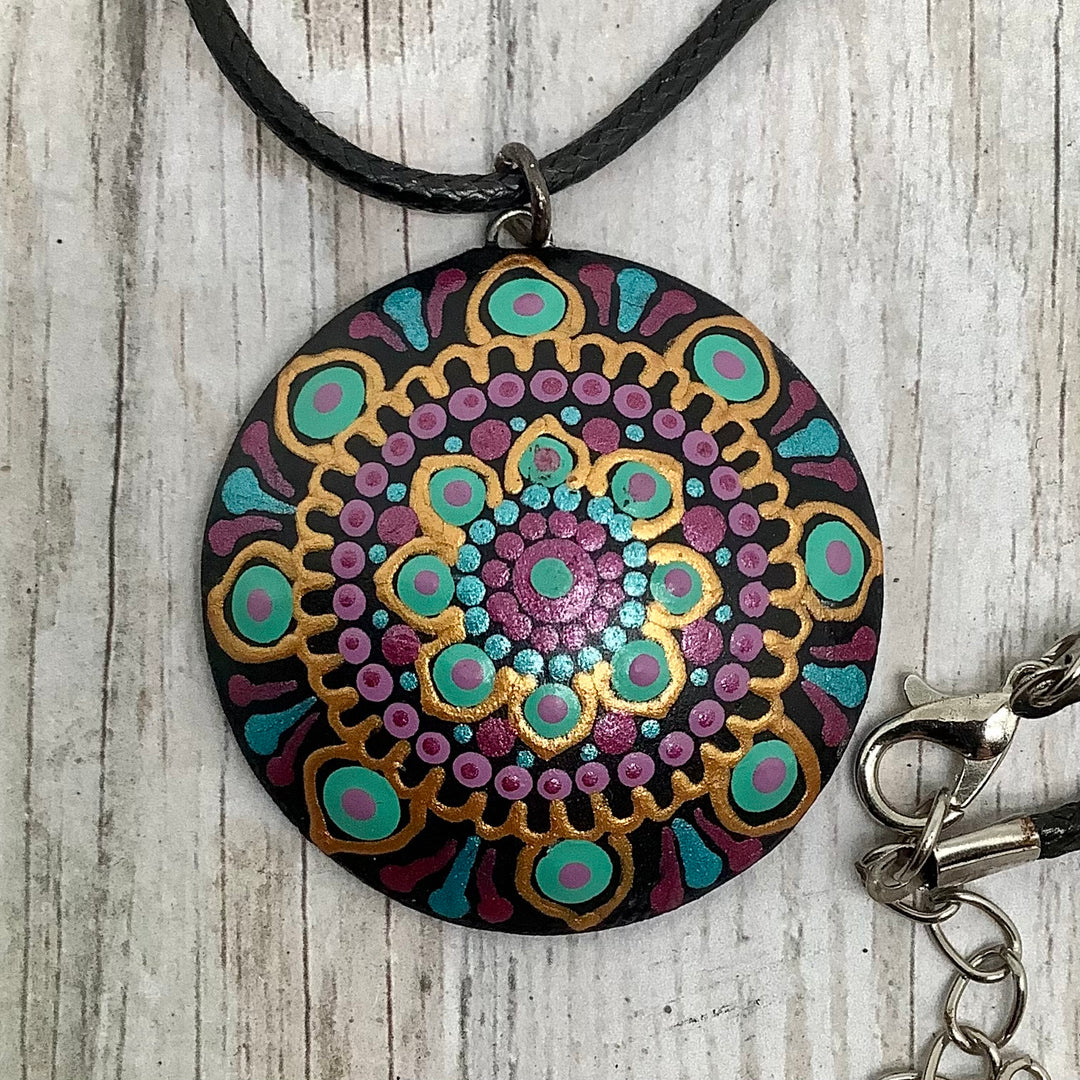 Mandala Necklace Turquoise, Purple and Gold