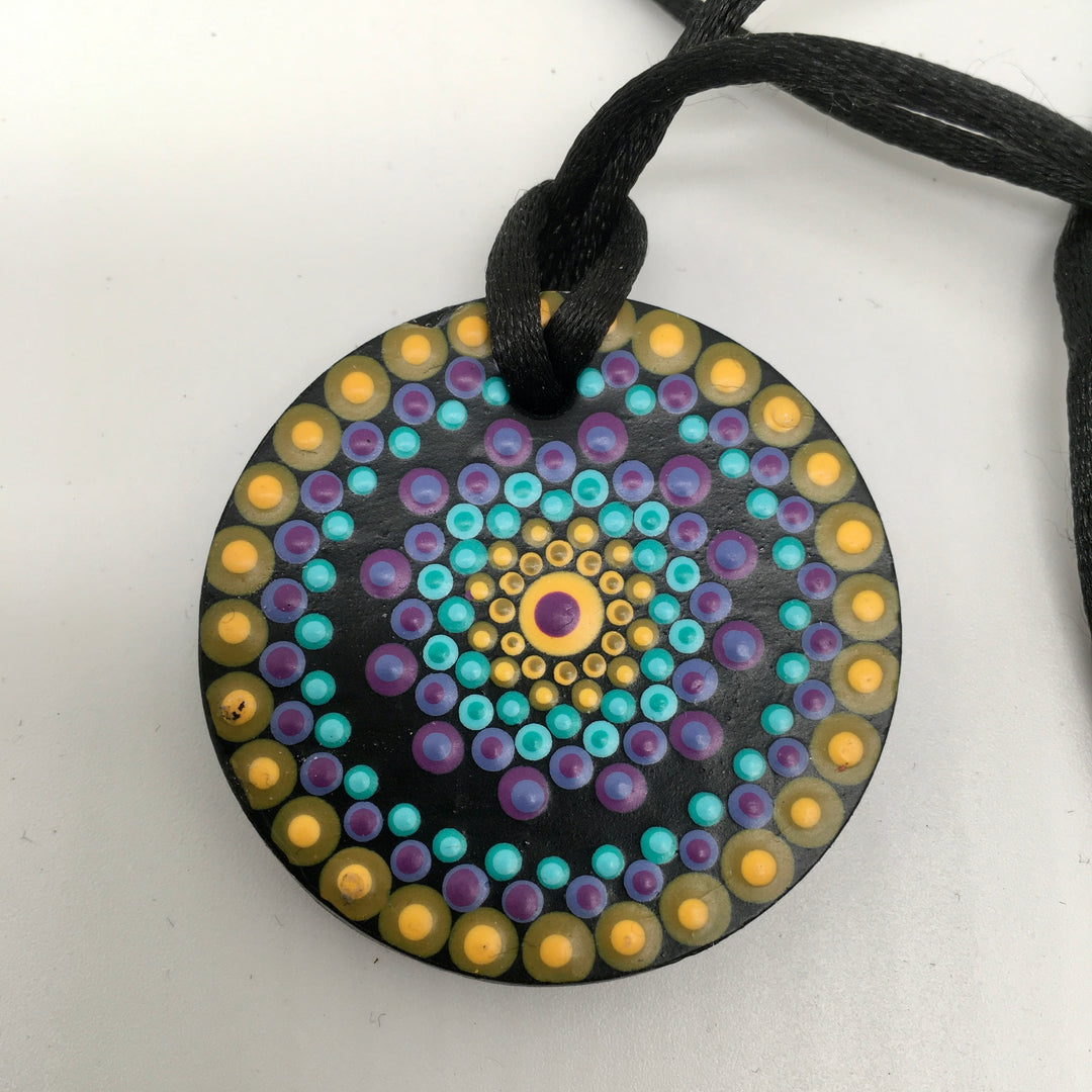 Mandala Necklace in Turquoise, Purple and Yellow