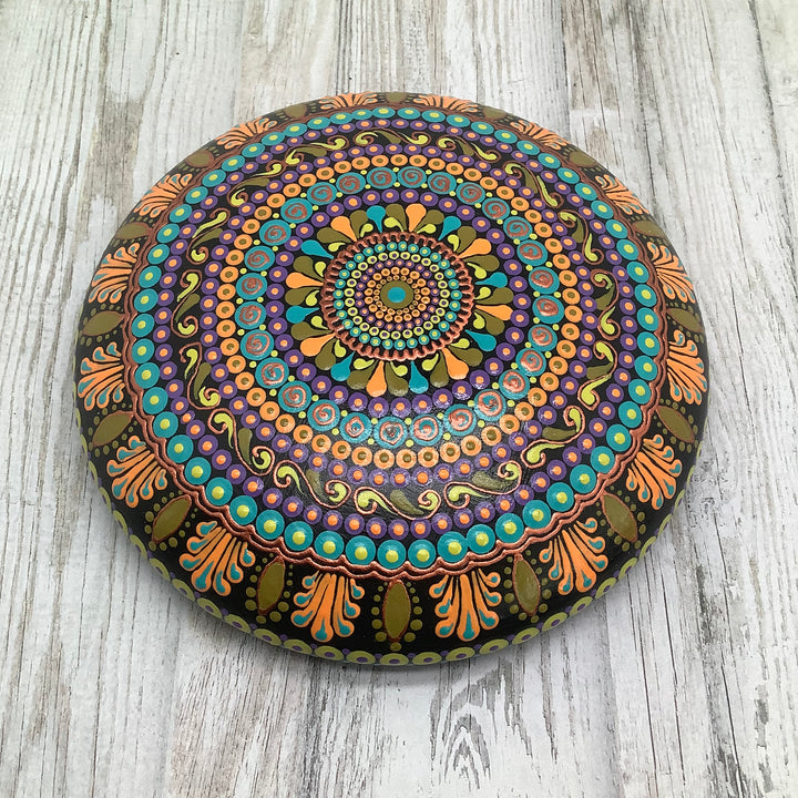 Mandala Stone large in Purple, Green, Blue and Gold
