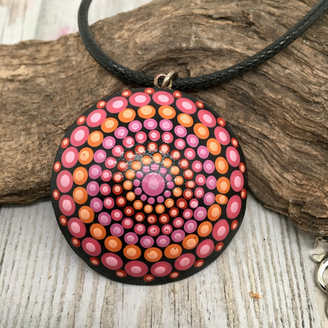 mandala pendant pink, purple and orange