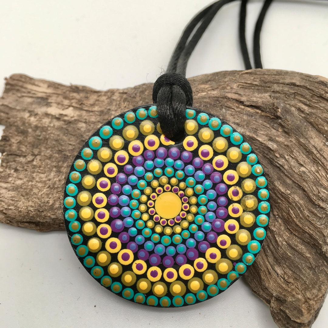 Mandala Necklace in Turquoise, Yellow and Purple