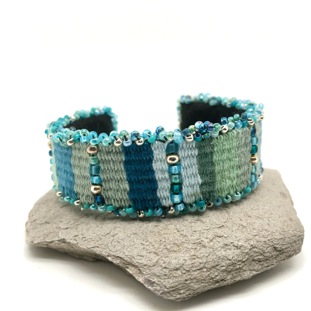 Woven Cuff Bracelet in Blue and Green