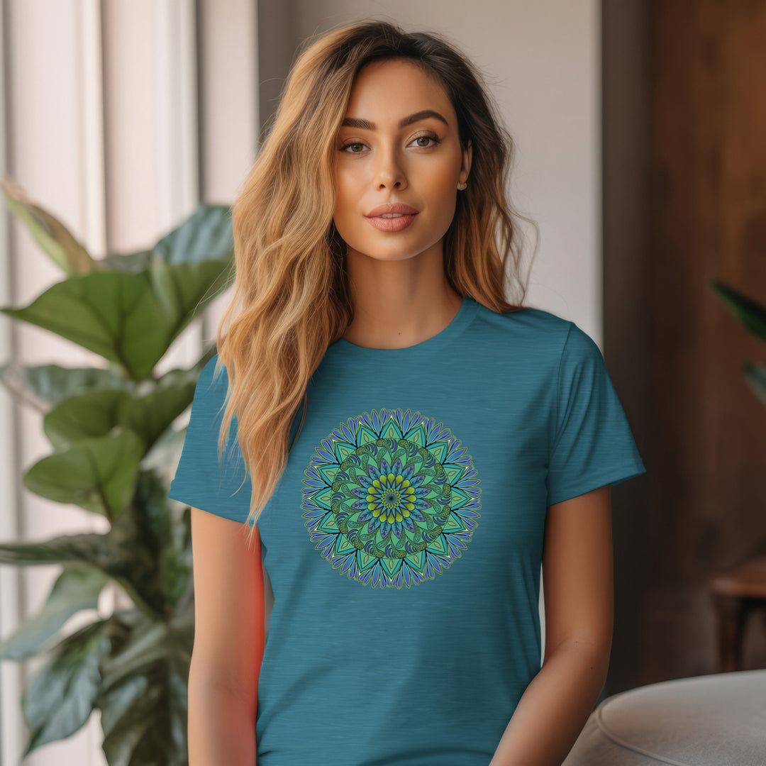 T-shirt Mandala Design in Green, Blue and Purple