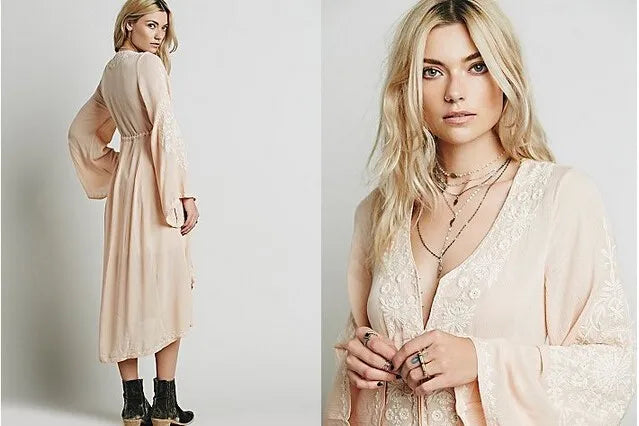 Boho Elegance: Embroidered Spring & Fall Dress