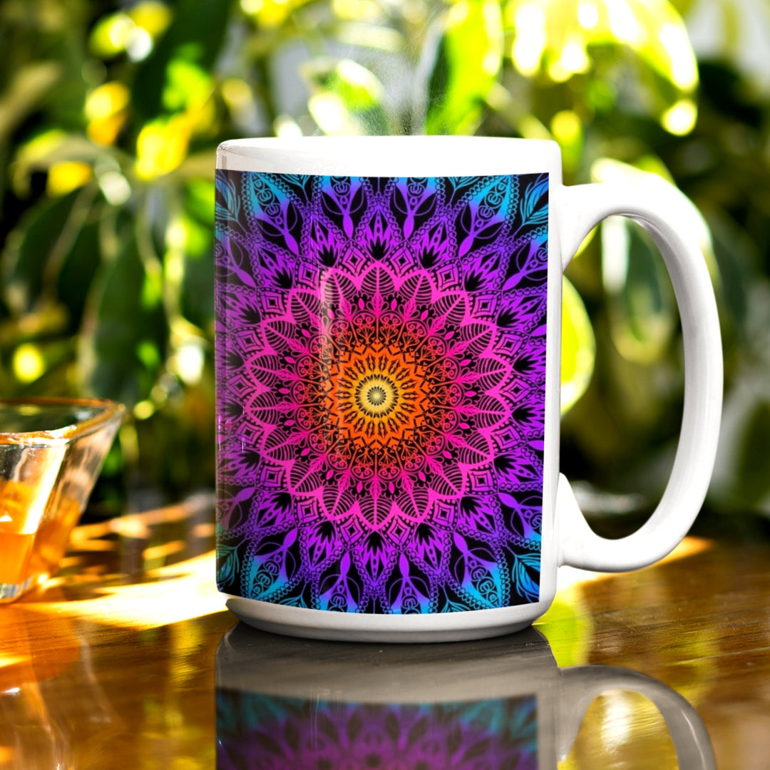  Orange, Pink, Purple & Blue Mug | Boho Mandala Mug | Mandala Stone