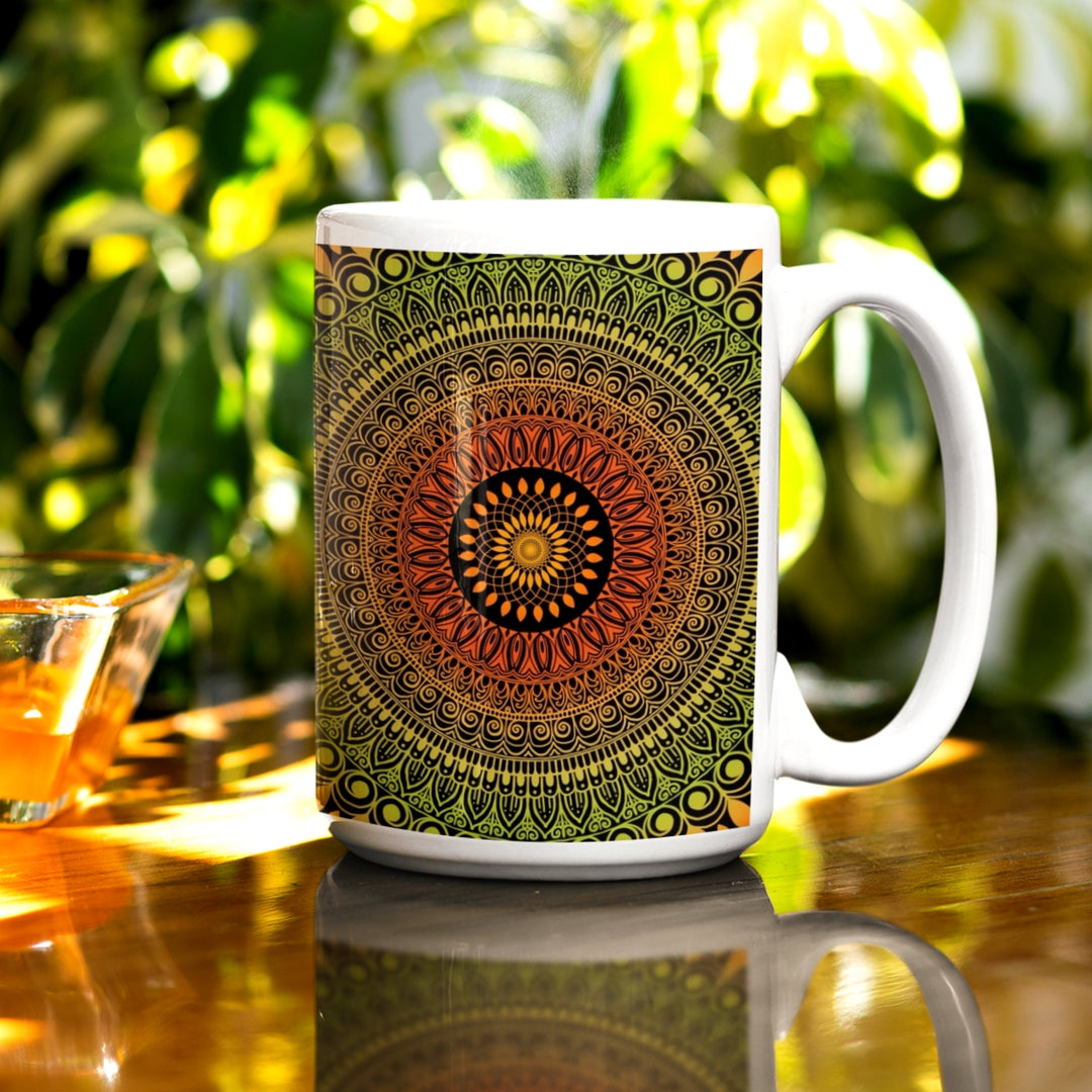 Mandala Mug in Terracotta & Green with Henna Details