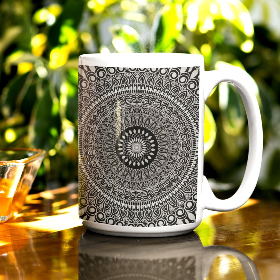 Artful Zen Grey Mandala Mug | Grey Mandala Mug | Mandala Stone