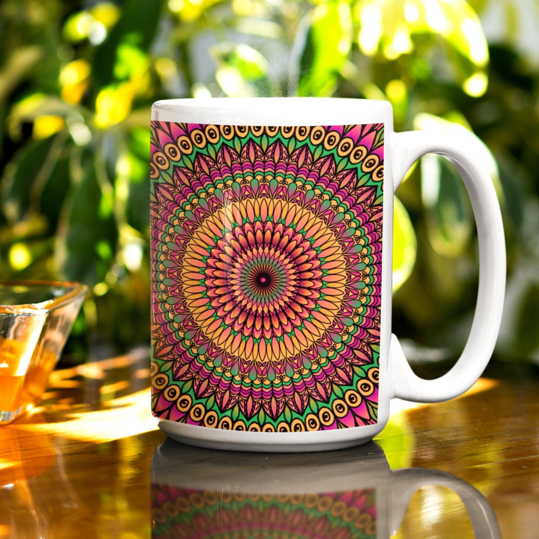 Floral Whispers: Mandala Mug in Orange, Pink & Green"