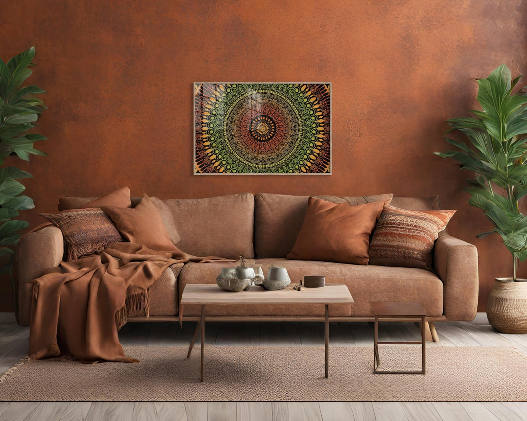 Mandala Design in Rust, Green and Oker