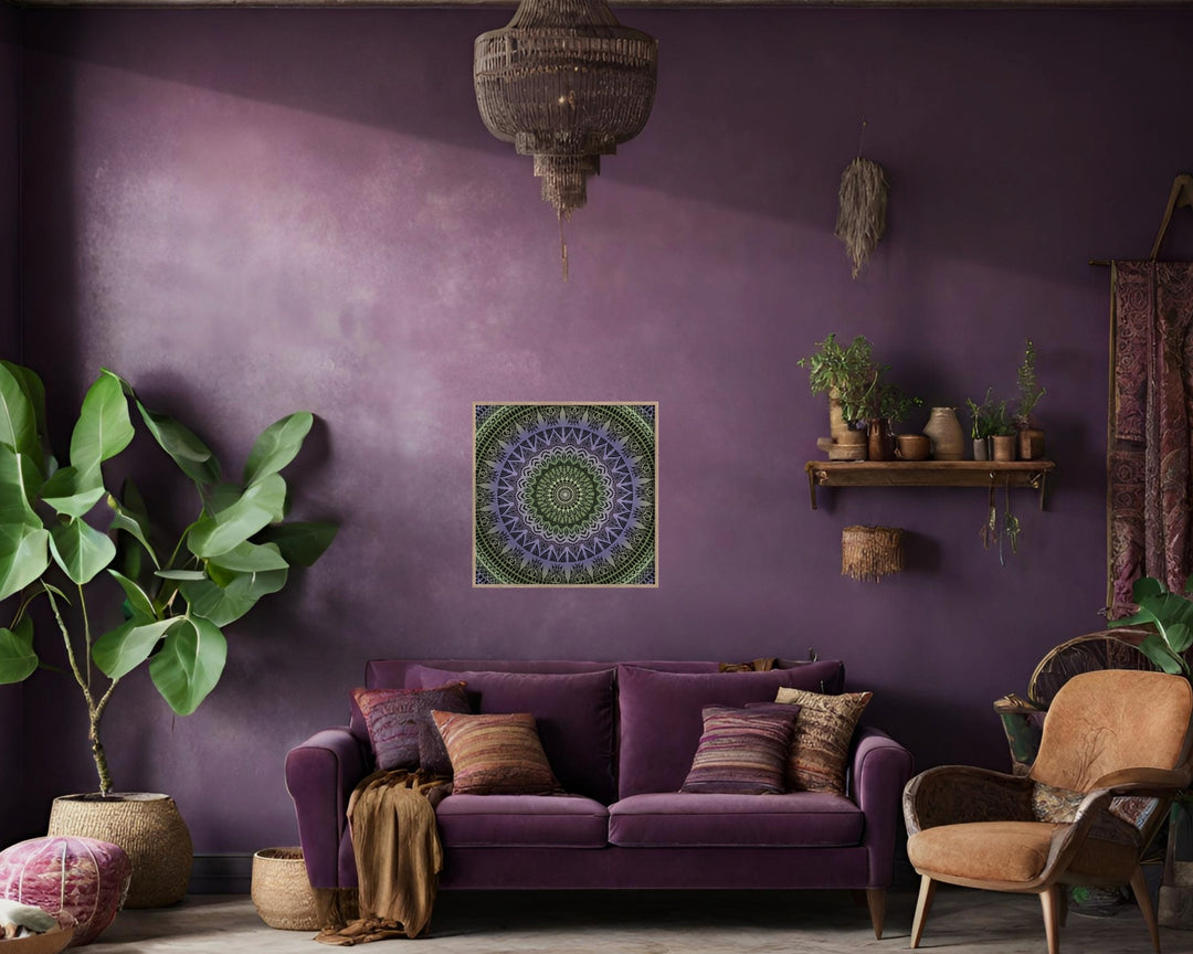 poster mehndi mandala design in green and purple