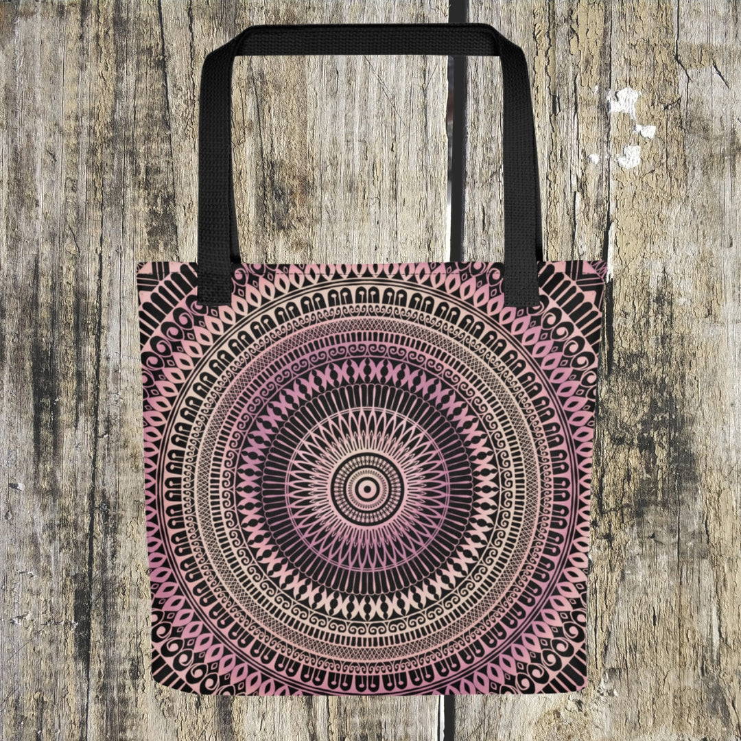 An elegant pale pink and beige mandala tote bag named 'Graceful Mandala: Pale Pink and Beige,' exuding grace and sophistication in its design.