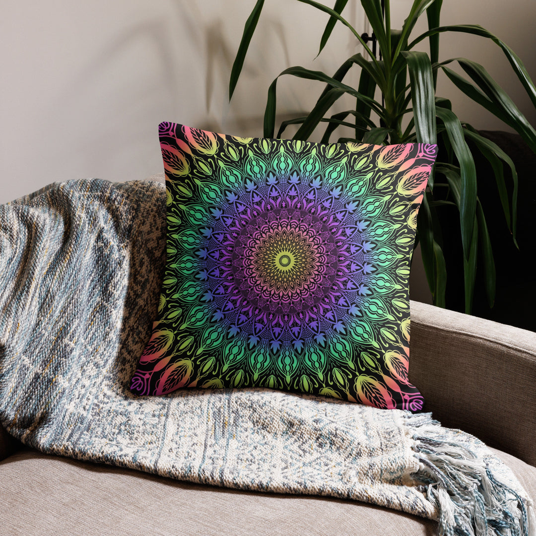 Boho Dreams: Vivid Mandala Pillow Cover in Bright Hues