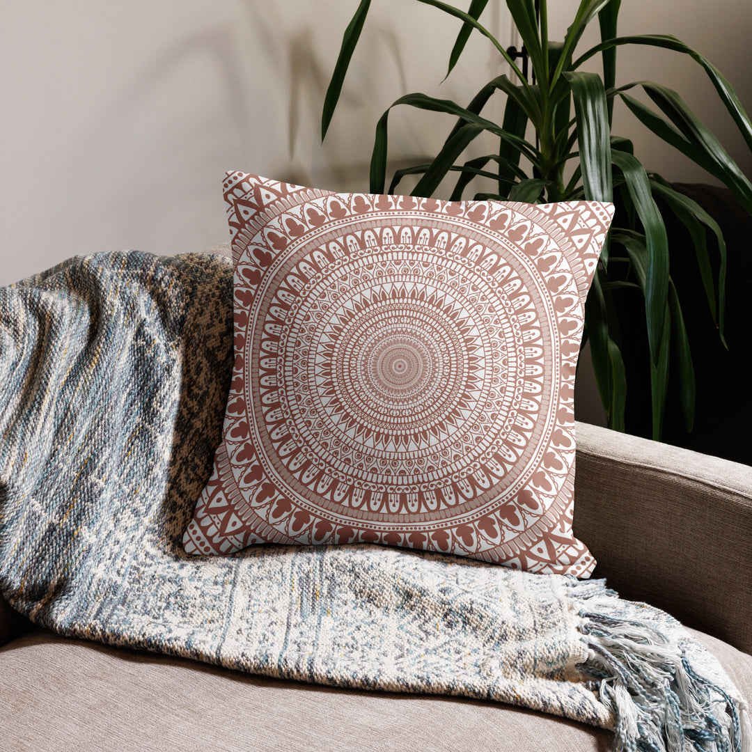 Terracotta Delight: White Mandala Pillow Cover with Intricate Mehndi Design