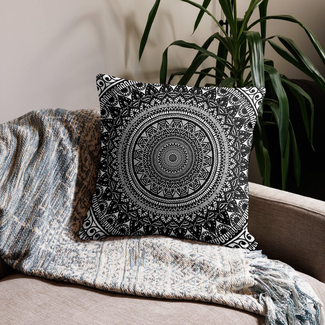 Mandala Duality: Black and White Ceramic Coffee Pillow Cover
