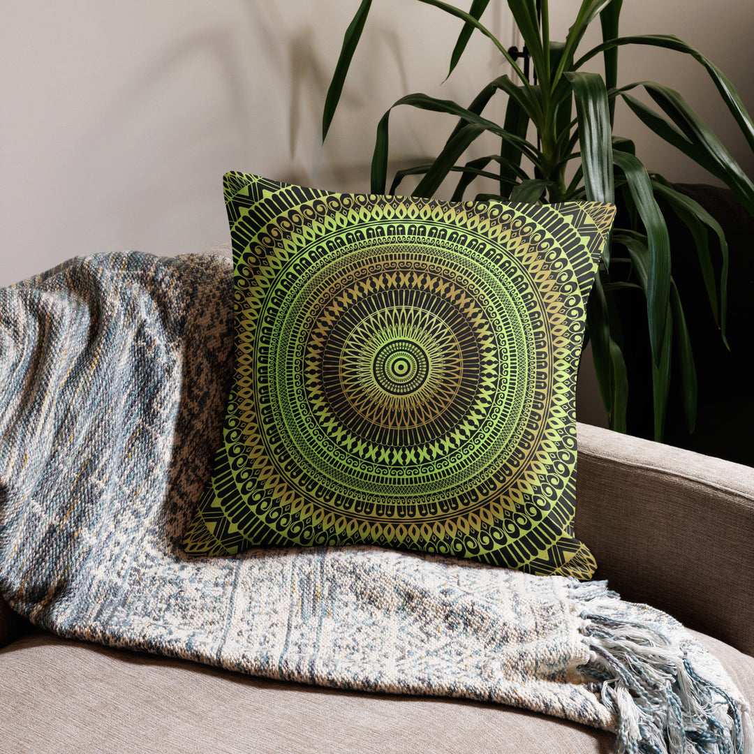Botanical Dreams: Mandala Soft Green Pillow Cover with Subtle Oker Touches