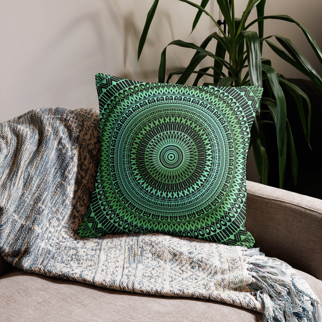 Whispers of Nature: Green & Blue Mandala Pillow Cover
