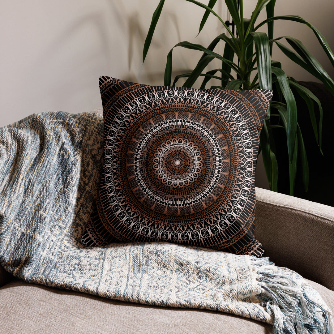 Warm Elegance: Brown Pillow Cover with Enchanting Mandala