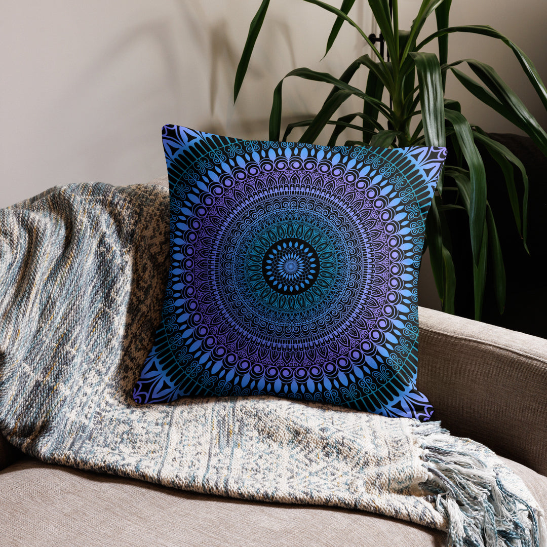 Mandala Magic: Bright Lavender, Blue & Pink Pillow Cover