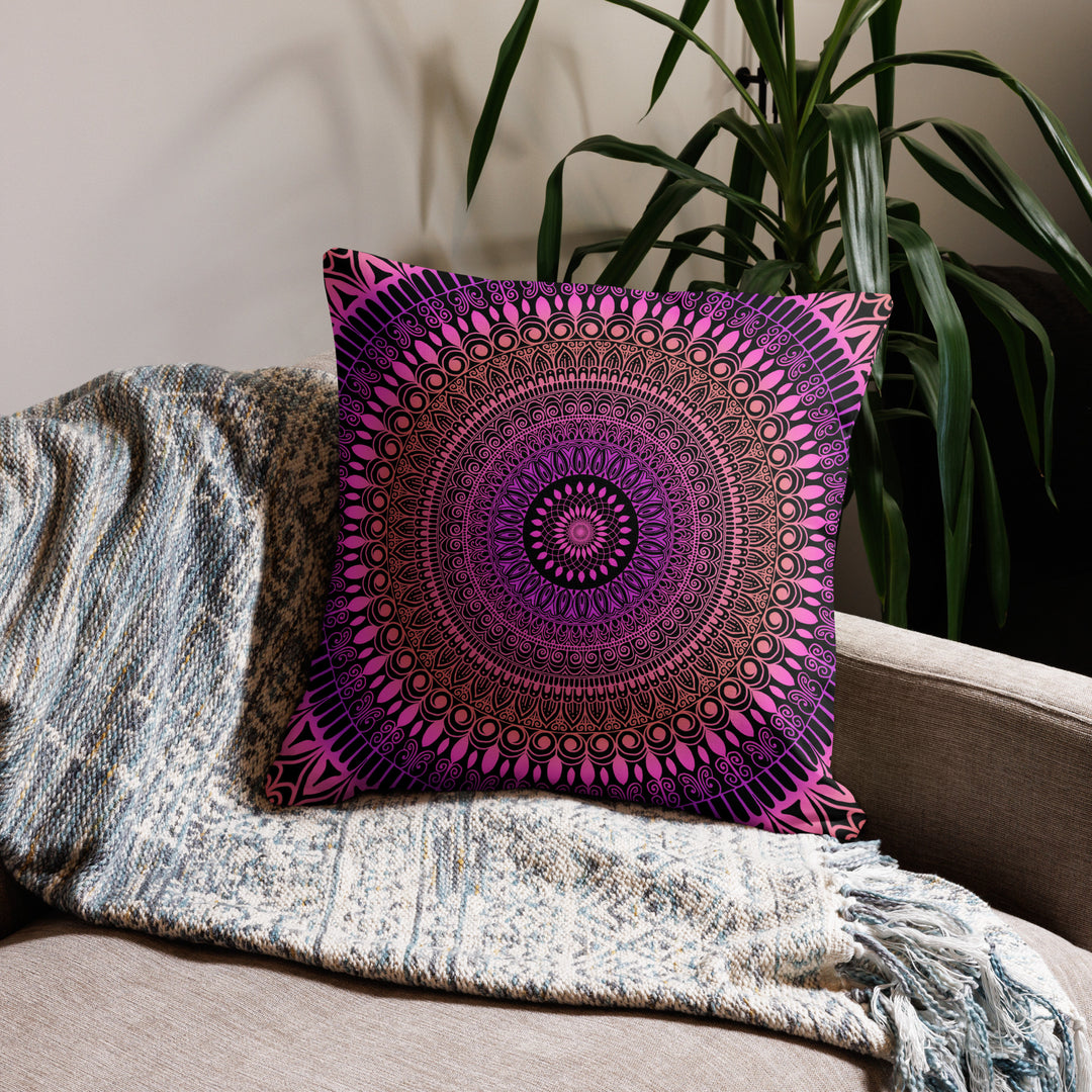Pink Sunset Dream: Mehndi Mandala Pillow Cover in Salmon and Pink