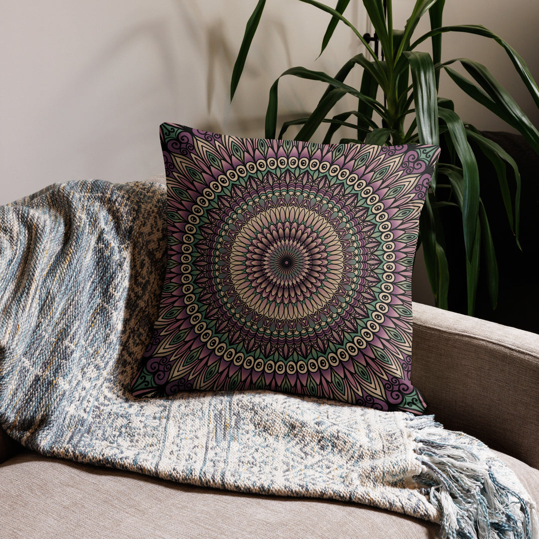 Petal Harmony: Printed Pillow Cover in Soft Purple, Green, and Beige