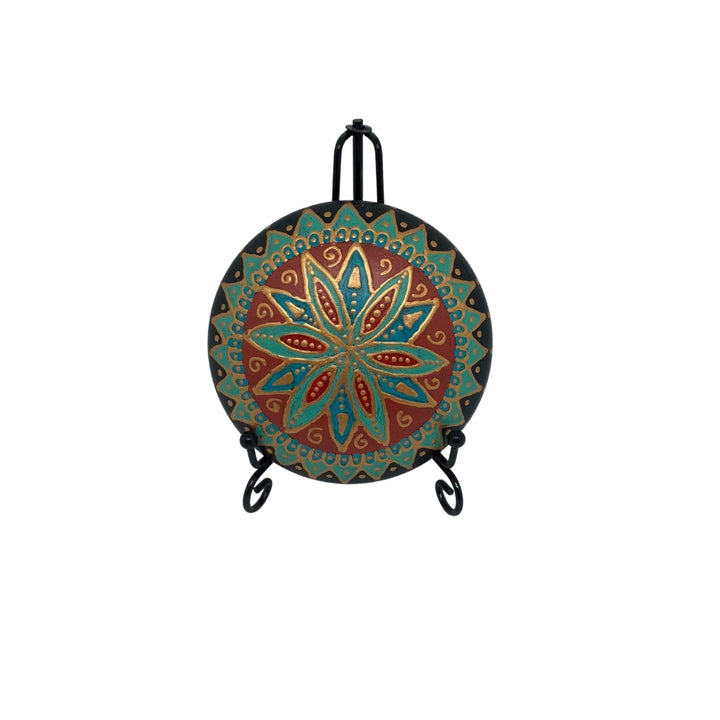 Mandala Stone Southern Style turquoise, red and gold